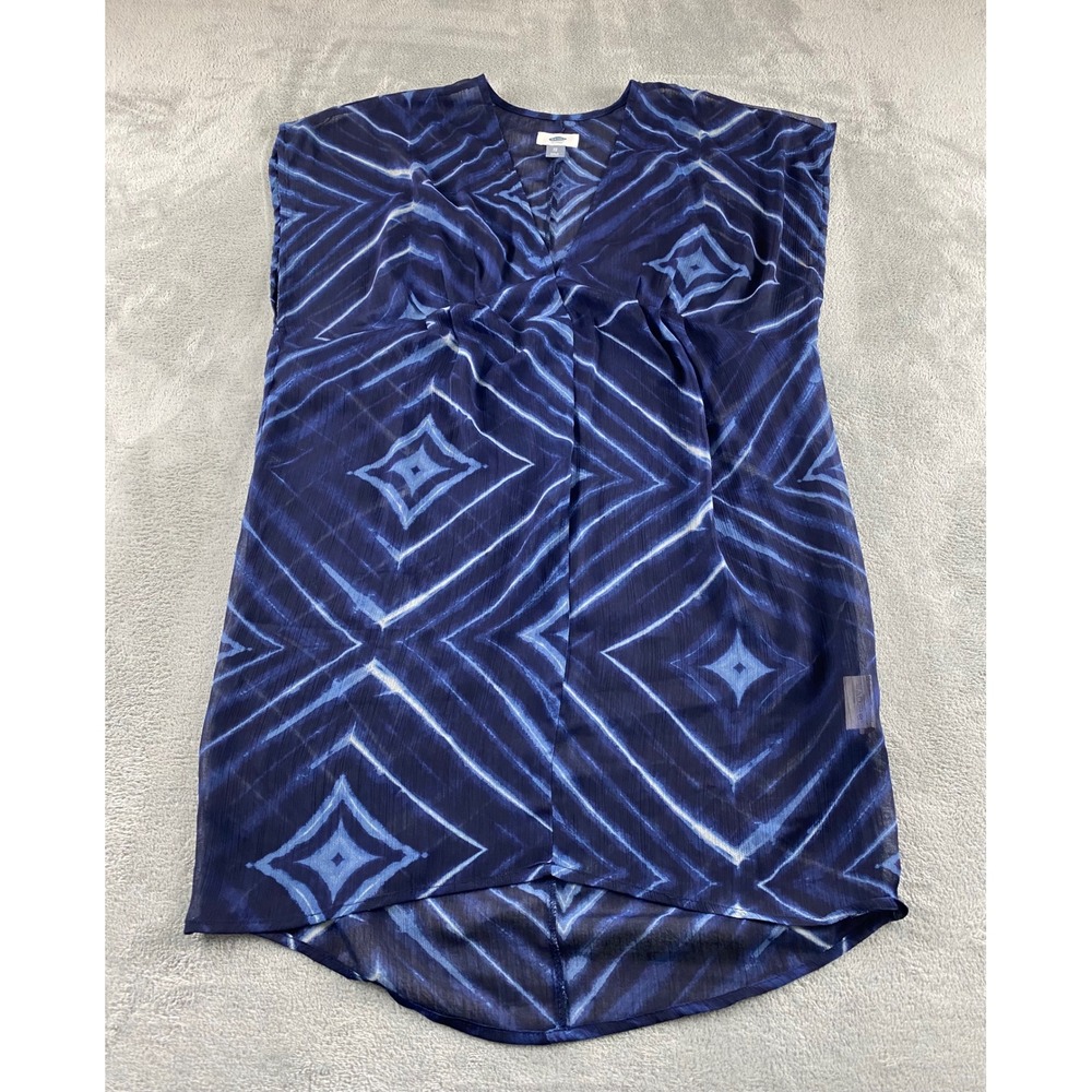 Old Navy Womens XS Blue Geometric Sheer V-Neck High-Low Tunic Top Cover-Up